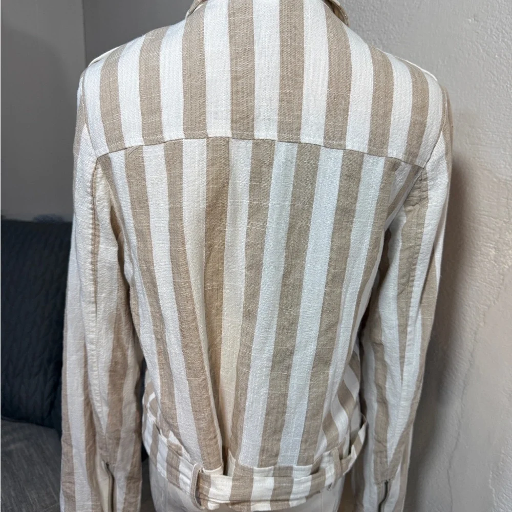 Lulus Striped Moto Jacket Cream Tan Asymmetrical Zip Lightweight Size L - Picture 7 of 12
